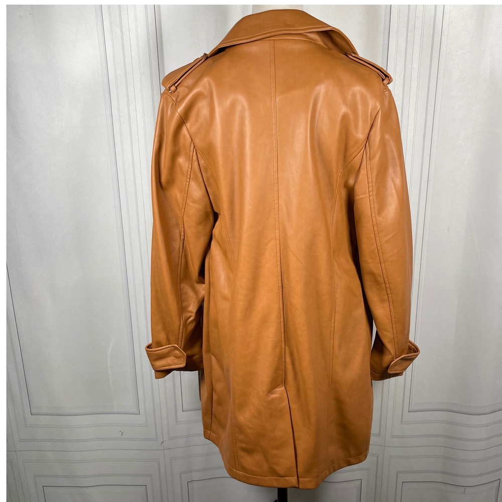 Avec Les Filles Faux Leather Camel‎ Trench Coat Jacket Medium - Picture 6 of 14